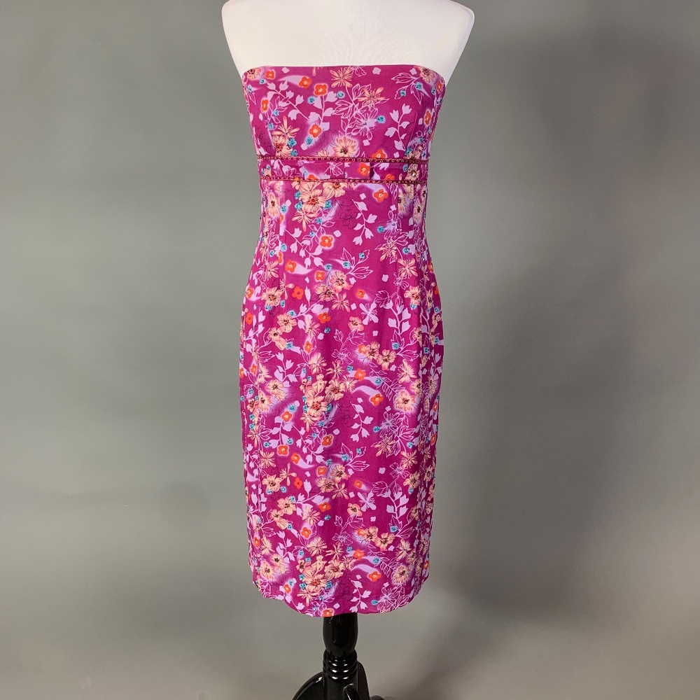 Papell Boutique Beaded Silk Fuchsia Cocktail Dress